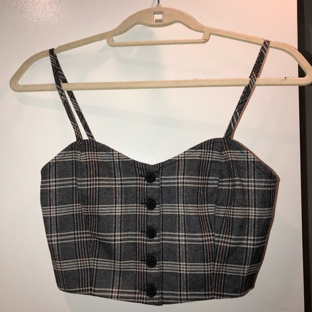Urban Outfitters Plaid Button Down Crop Top